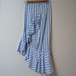 Blue And White Gingham Asymmetrical Skirt W 26 XS Small